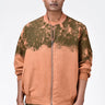 Easy Fit Linen Herringbone Bomber with Canopy Print - Salmon