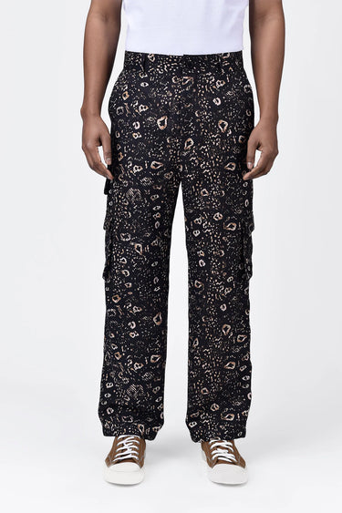 Easy Fit Linen Herringbone Cargo with Animal Print
