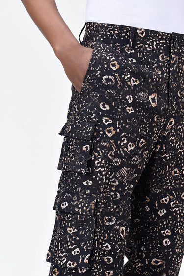 Easy Fit Linen Herringbone Cargo with Animal Print