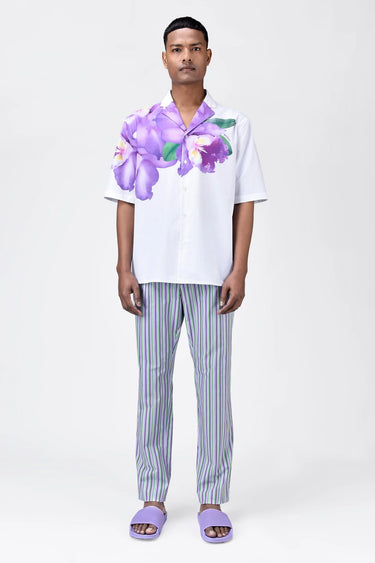 Easy Fit Men's Half Sleeve Shirt With Orchid Floral Print - Genes Lecoanet Hemant