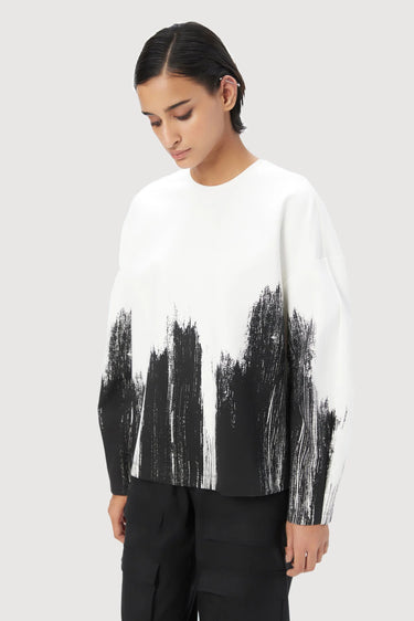 Easy Fit Round Neck Sweatshirt with Brush Stroke Print - Genes Lecoanet Hemant