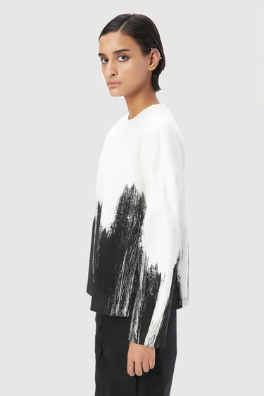 Easy Fit Round Neck Sweatshirt with Brush Stroke Print - Genes Lecoanet Hemant