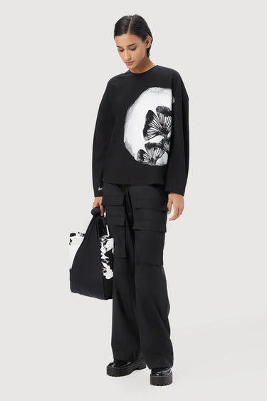 Easy Fit Round Neck Sweatshirt with Ginkgo Stamp Print - Genes Lecoanet Hemant