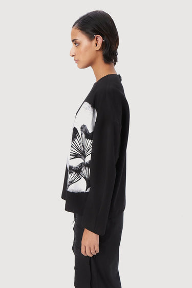 Easy Fit Round Neck Sweatshirt with Ginkgo Stamp Print - Genes Lecoanet Hemant