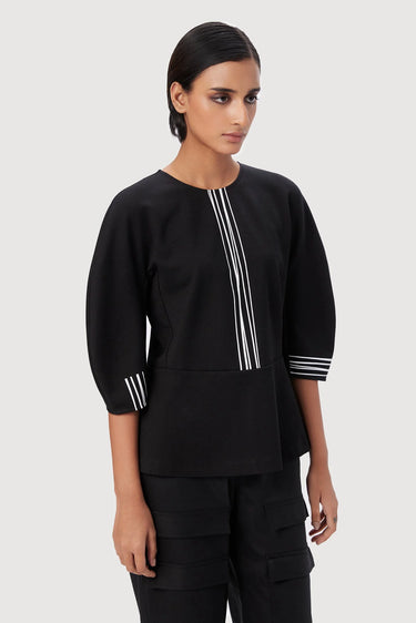 Easy Fit Round Neck Sweatshirt With Stylish Line Print - Genes Lecoanet Hemant