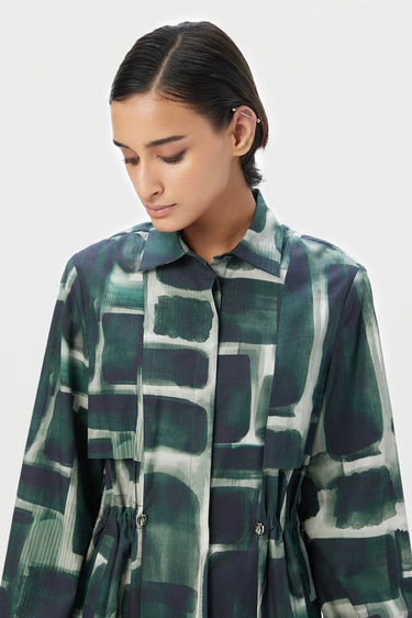 Easy-Fit Shirt-Dress with Abstract Checks Print - Genes Lecoanet Hemant
