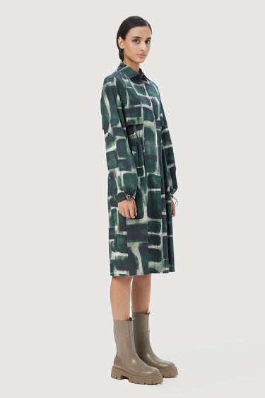 Easy-Fit Shirt-Dress with Abstract Checks Print - Genes Lecoanet Hemant