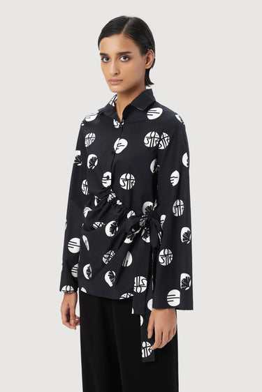 Easy Fit Shirt with Bell Sleeves and Stylish Tie-Up Strap - Genes Lecoanet Hemant