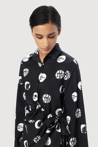 Easy Fit Shirt with Bell Sleeves and Stylish Tie-Up Strap - Genes Lecoanet Hemant