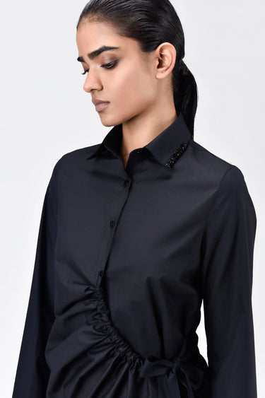 Easy Fit Shirt with Bell Sleeves & Palm Beads Embroidery - Genes Lecoanet Hemant