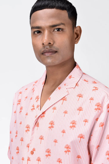 Easy Fit Shirt with Sailor Collar & Palm Stripe Print - Genes Lecoanet Hemant