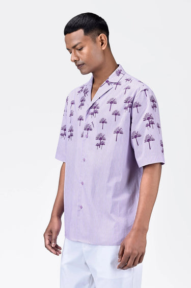 Easy Fit Shirt with Sailor Collar & Palm Stripe Print - Genes Lecoanet Hemant