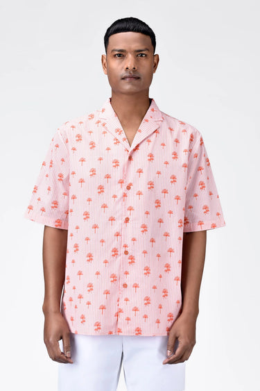 Easy Fit Shirt with Sailor Collar & Palm Stripe Print - Genes Lecoanet Hemant