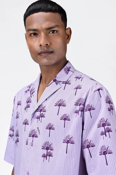 Easy Fit Shirt with Sailor Collar & Palm Stripe Print-Amethyst - Genes Lecoanet Hemant