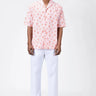 Easy Fit Shirt with Sailor Collar & Palm Stripe Print-Coral Orange - Genes Lecoanet Hemant