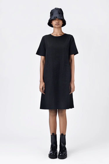 Easy-Fit Solid Dress with Patch Pockets-Black - Genes Lecoanet Hemant