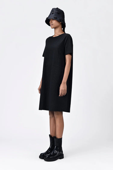 Easy-Fit Solid Dress with Patch Pockets-Black - Genes Lecoanet Hemant