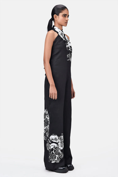 Elegant Orchid Print Jumpsuit with Back Neck Tie-Up - Genes Lecoanet Hemant