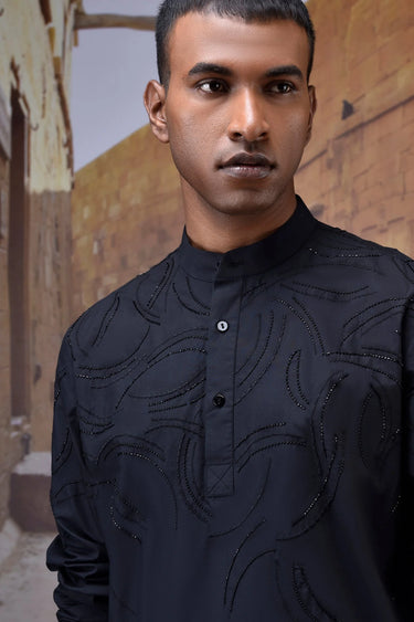 Stylish black poplin shirt for men, premium designer occasion wear India