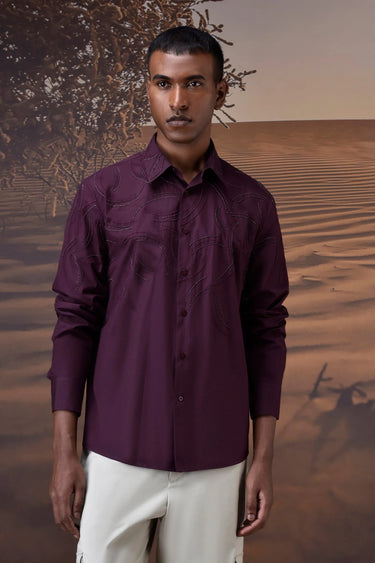 Embroidered Cherry Lacquer Poplin Shirt - Genes Online Store