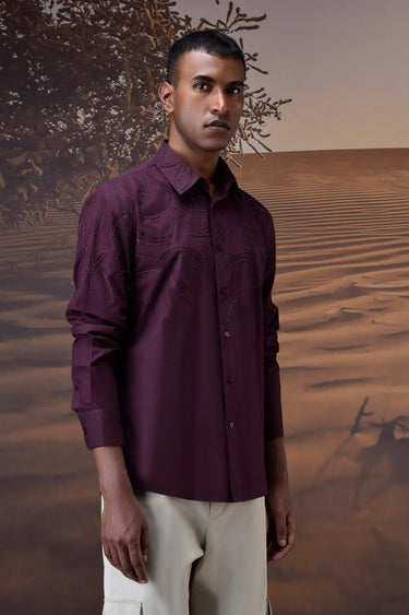 Embroidered Cherry Lacquer Poplin Shirt - Genes Online Store