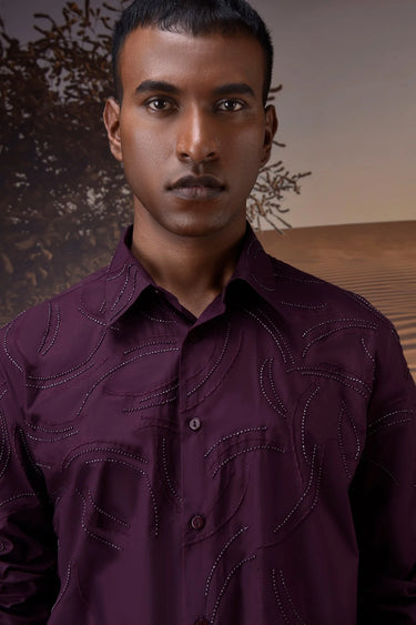 Embroidered Cherry Lacquer Poplin Shirt - Genes Online Store