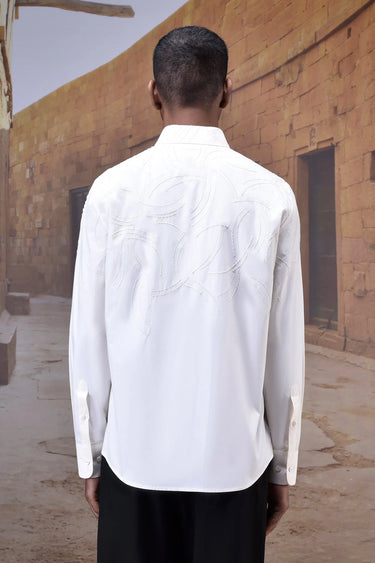 Embroidered Ecru Poplin Shirt - Genes Online Store