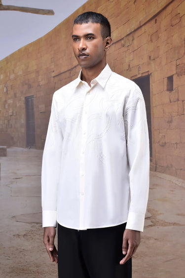 Embroidered Ecru Poplin Shirt - Genes Online Store