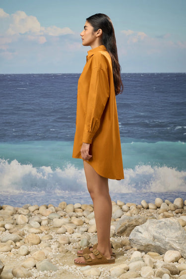 Embroidered Shirt Dress in Premium Cotton Poplin – Caramel