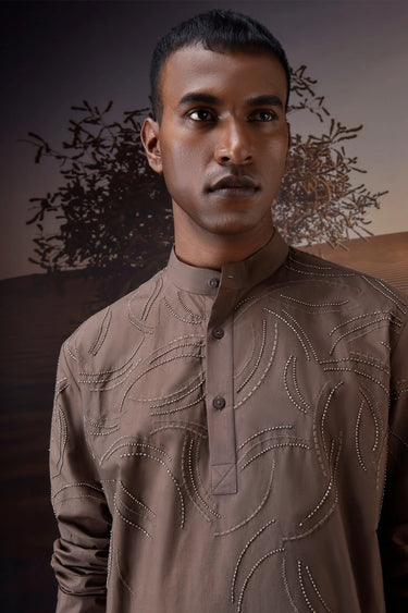 Stylish beige poplin shirt for men, premium designer occasion wear India