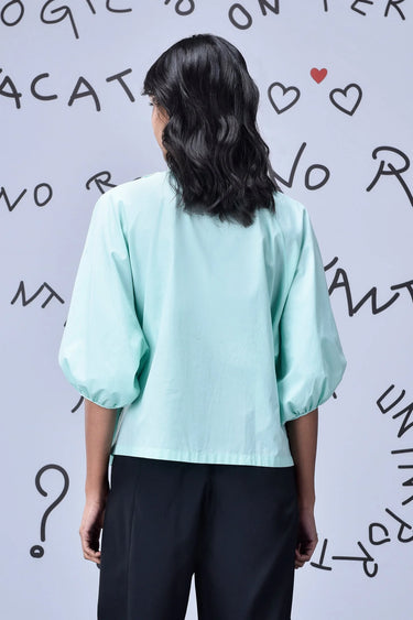 Frill Collar Relax Fit Top- Nile Green - Genes Online Store