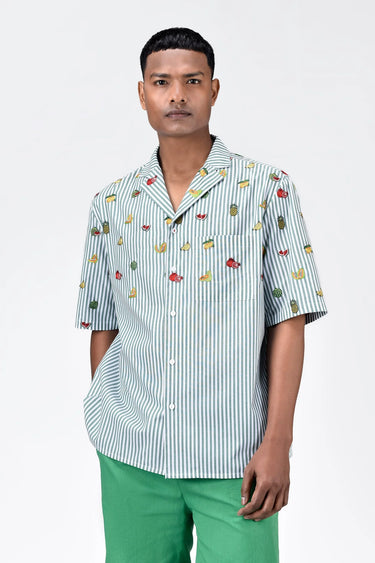 Fruit Motifs Embroidery Easy Fit Men's Half Sleeve Shirt - Genes Lecoanet Hemant