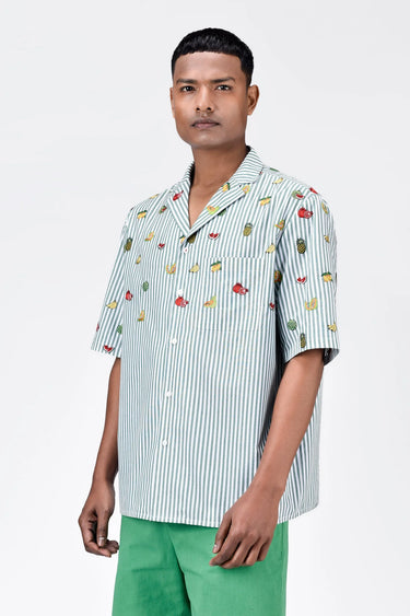 Fruit Motifs Embroidery Easy Fit Men's Half Sleeve Shirt - Genes Lecoanet Hemant