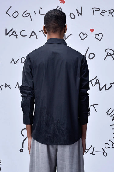 Garden Thread Embroidery Regular Fit Shirt- Black - Genes Online Store