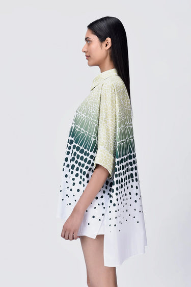 Giza Cotton Oversized Shirt with Cell Degrade Print - Genes Lecoanet Hemant