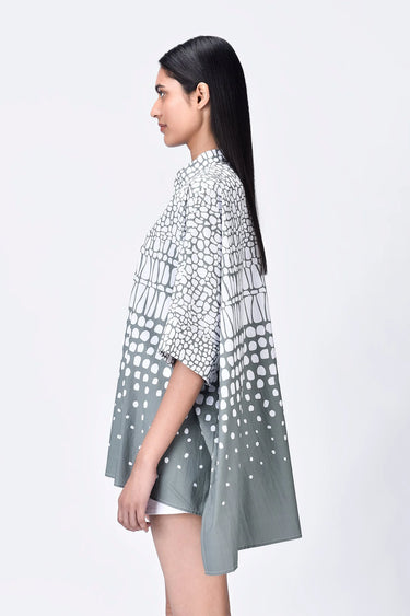 Giza Cotton Oversized Shirt with Cell Degrade Print - Taupe - Genes Lecoanet Hemant