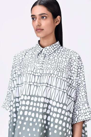 Giza Cotton Oversized Shirt with Cell Degrade Print - Taupe - Genes Lecoanet Hemant