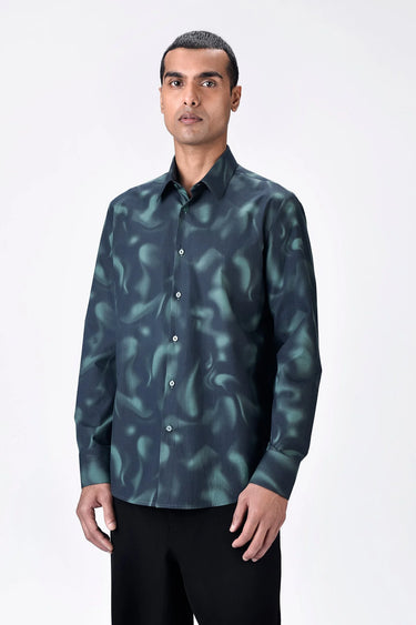 Giza Cotton Poplin Aurora Print Shirt Black Green - Genes Lecoanet Hemant