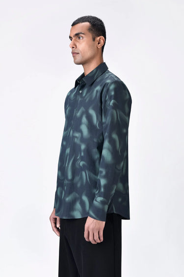 Giza Cotton Poplin Aurora Print Shirt Black Green - Genes Lecoanet Hemant