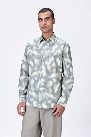 Giza Cotton Poplin Aurora Print Shirt Taupe Clay - Genes Lecoanet Hemant