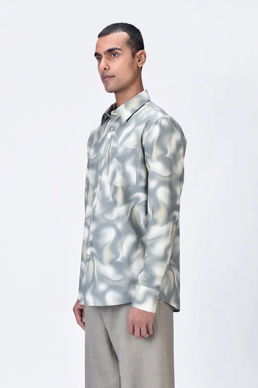 Giza Cotton Poplin Aurora Print Shirt Taupe Clay - Genes Lecoanet Hemant