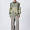 Giza Cotton Poplin Button-Up Shirt with Microcell Print - Clay Green - Genes Lecoanet Hemant