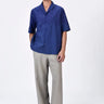 Giza Cotton Poplin Easy Fit Cuban Collar Shirt with Micro Cell Embroidery - Navy Blue