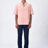 Giza Cotton Poplin Easy Fit Cuban Collar Shirt with Micro Cell Embroidery - Pink
