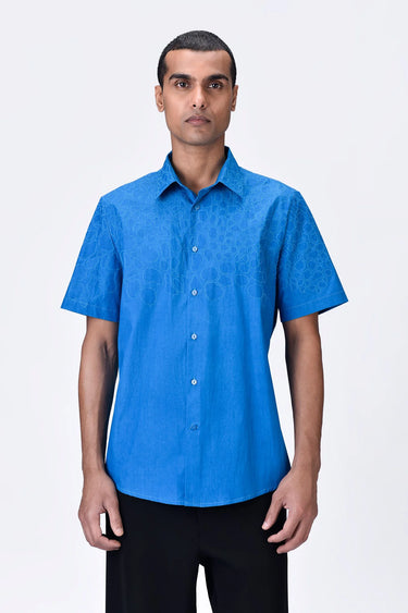 Giza Cotton Poplin Half Sleeve Shirt - Blue