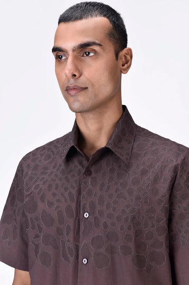 Giza Cotton Poplin Half Sleeve Shirt - Brown