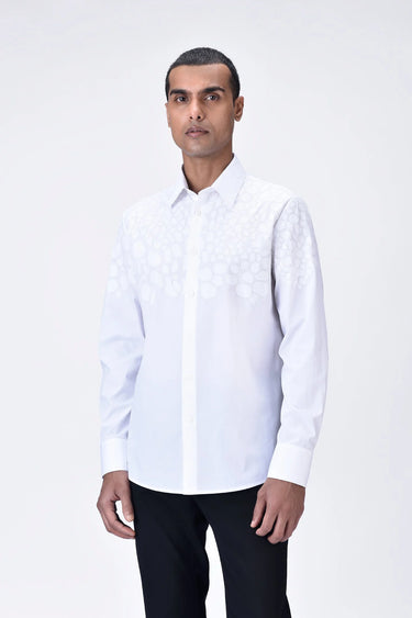 Giza Cotton Poplin Regular Fit Button-Down Shirt with Micro Cell Embroidery - White