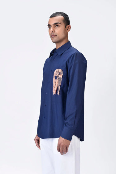 Giza Cotton Poplin Shirt - Navy Blue