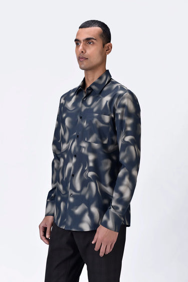 Giza Cotton Poplin Shirt with Aurora Print - Black