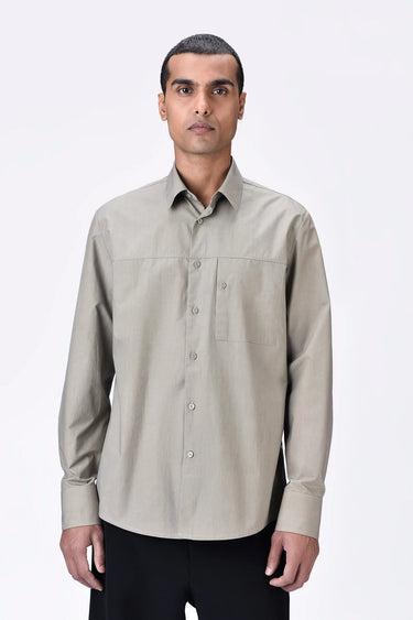 Giza Cotton Poplin Shirt with Button Pocket Details - Taupe - Genes Lecoanet Hemant